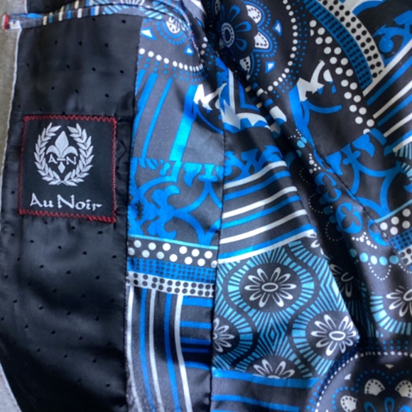 AU NOIR CLASSIC TWO BUTTON LEATHER DETAILED LIGHT GREY BLAZER SIZE SMALL - Picture 9 of 12